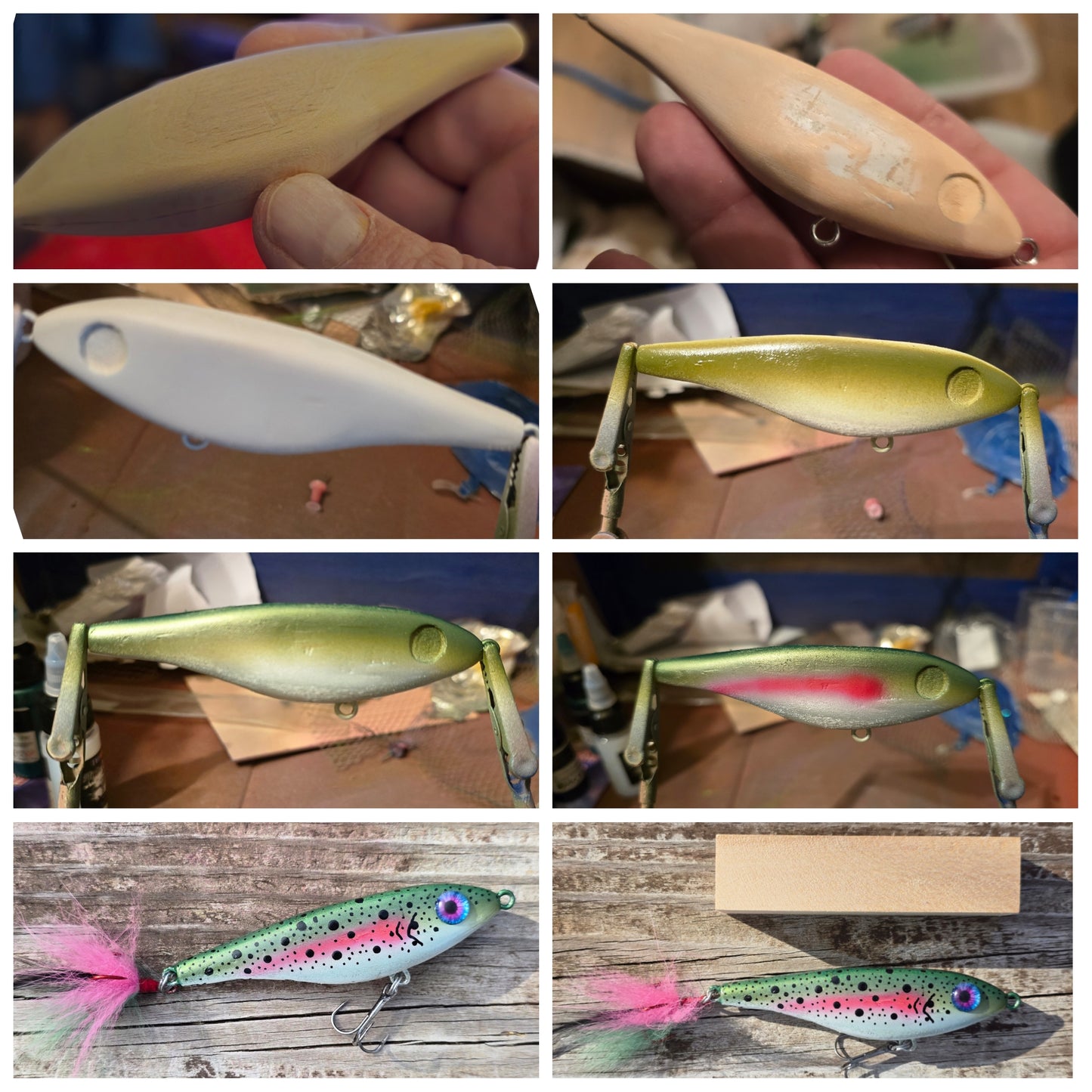 Hand Carved/ Painted "Rainbow Glide" Glide Bait